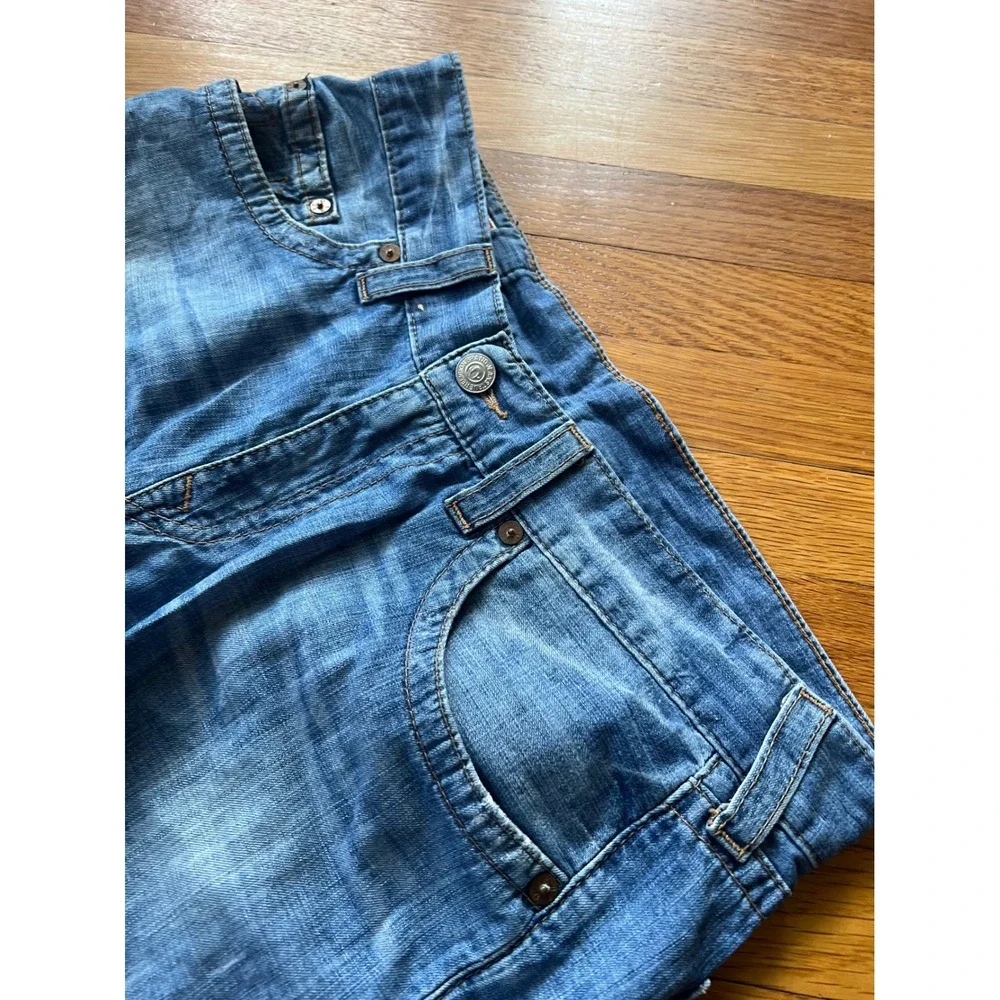 True Religion Mens Blue Denim Cutoff Shorts Size 36 Made in USA Horseshoe Pocket